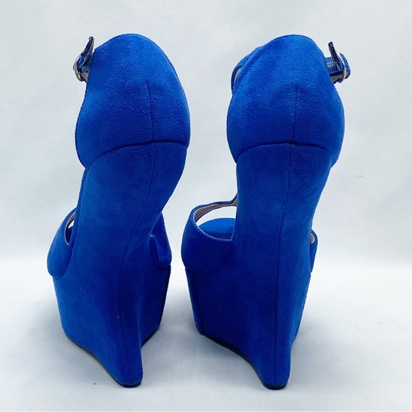 Sugar Cobalt Blue Giggles Faux Suede High Heels T-Strap 6 - Picture 3 of 9